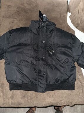 Prada Black Puffer Jacket with Triangle Logo Patch